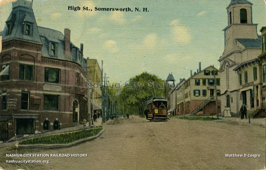 Postcard: High Street, Somersworth, New Hampshire | Railroad History
