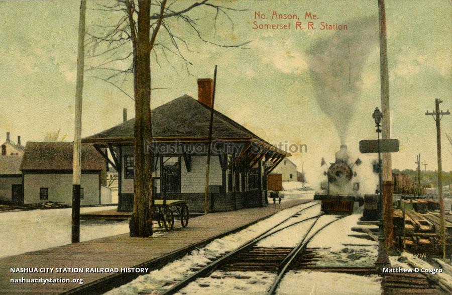 Postcard North Anson, Maine. Somerset Railroad Station Railroad History
