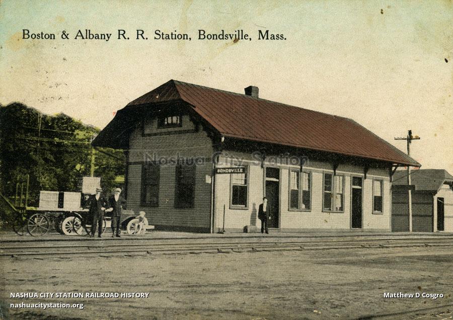 Postcard Boston & Albany Railroad Station, Bondsville, Massachusetts