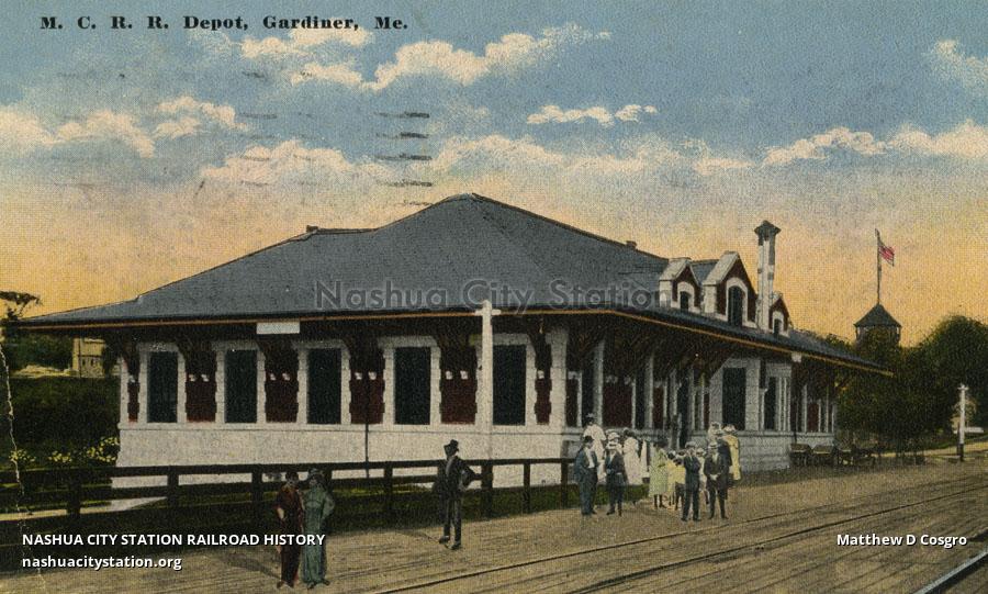 Postcard Maine Central Railroad Depot, Gardiner, Maine Railroad History