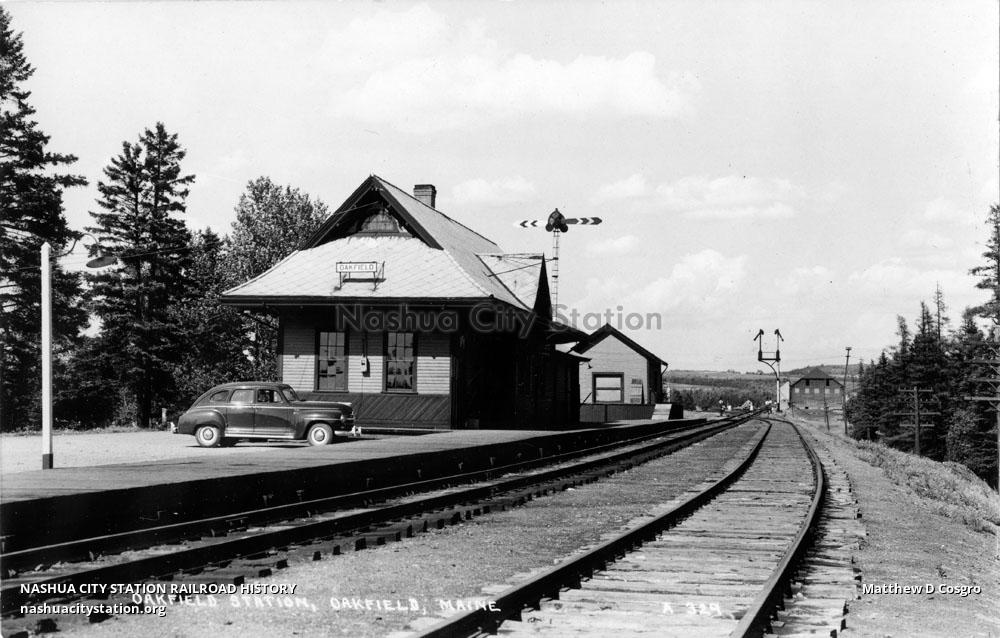 Postcard Oakfield Station, Oakfield, Maine Railroad History