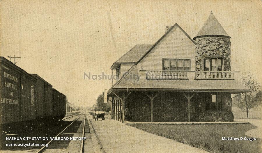 Postcard Millis Station and Library, Millis, Massachusetts Railroad