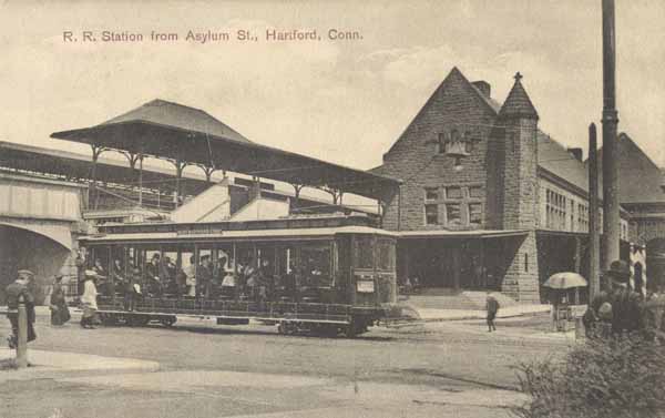 Postcard Railroad Station From Asylum Street Hartford Connecticut