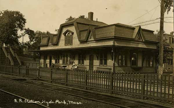 Postcard Railroad Station Hyde Park Massachusetts Railroad History 