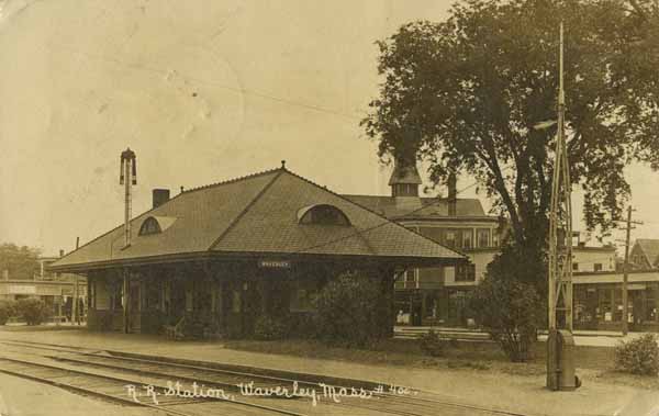 Postcard Railroad Station Waverley Massachusetts Railroad History 