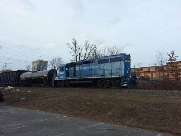 Nashua local heading south through the Manchester millyard