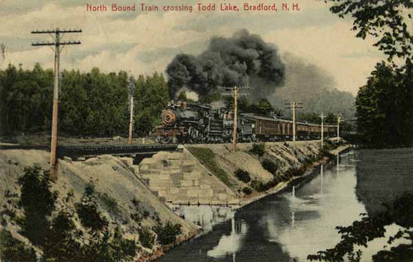 North Bound Train crossing Todd Lake, Bradford, New Hampshire