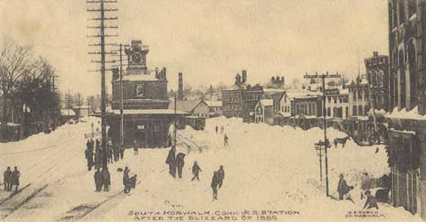 South Norwalk, Connecticut Railroad Station.  After the Blizzard of 1888.