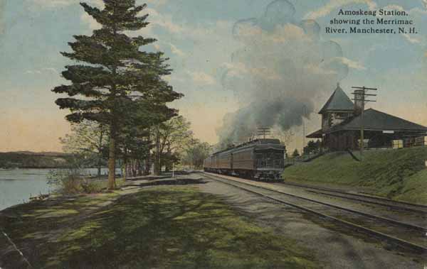 Amoskeag Station showing the Merrimac River, Manchester, New Hampshire