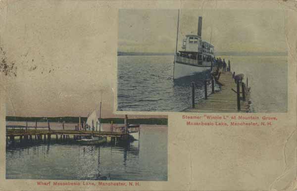 Steamer "Winnie L" at Mountain Grove and Wharf, Massabesic Lake, Manchester, New Hampshire