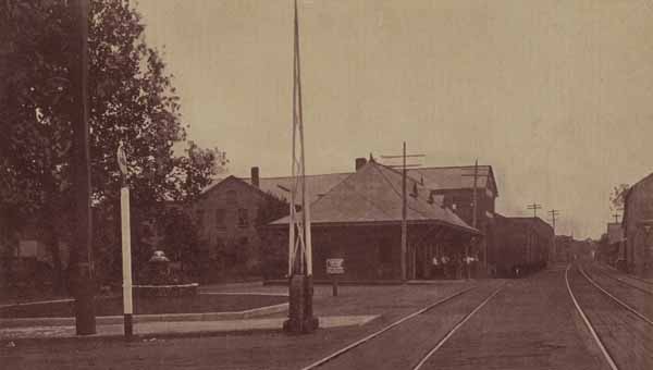 Fountain and Railroad Station, Plantsville, Connecticut