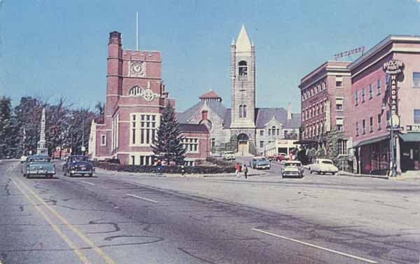 Memorial Library, First Congregational Church, and the Tavern Hotel