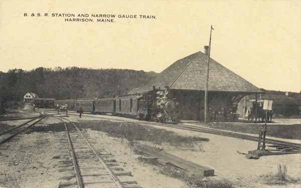 Bridgton and Saco River Station and Narrow Gauge Train, Harrison, Maine