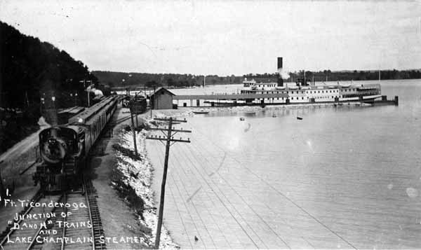 Fort Ticonderoga Junction of Delaware & Hudson trains and Lake Champlain Steamer