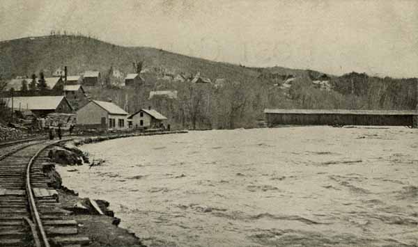 Railroad Station, Bristol, New Hampshire, Pemigewasset River, Freshet of April, 1895. Central Bridge