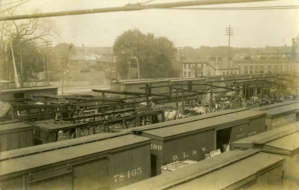Aftermath of fire at Boston & Maine freight platforms
