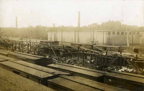 Aftermath of fire at Boston & Maine freight platforms