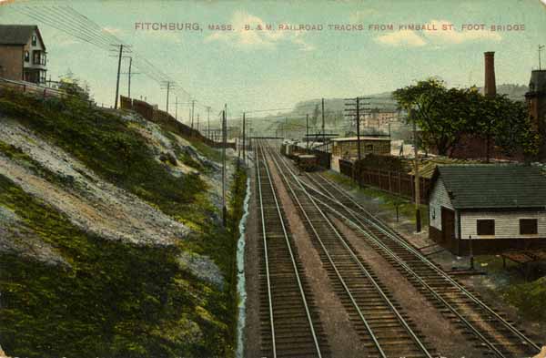 Fitchburg, Massachusetts. Boston & Maine Railroad Tracks from Kimball Street Footbridge