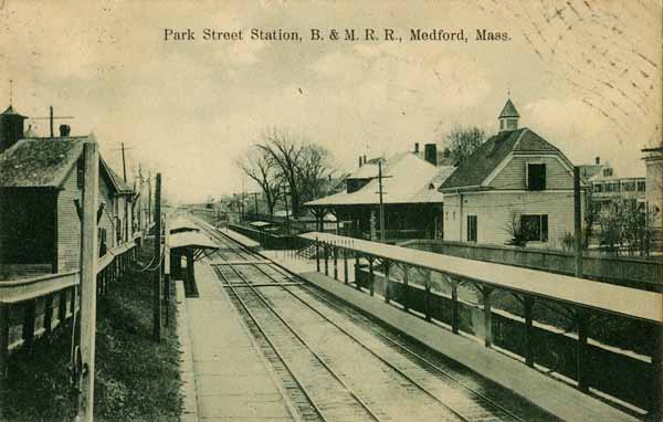 Postcard: Park Street Station, Boston & Maine Railroad, Medford ...