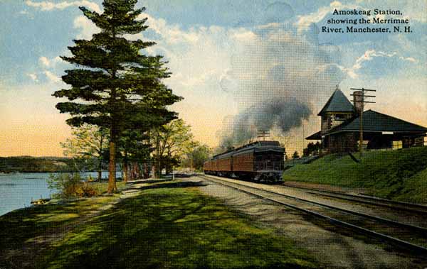 Amoskeag Station, showing the Merrimac River, Manchester, New Hampshire
