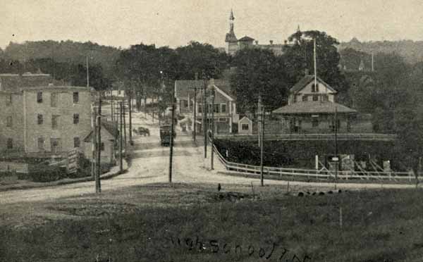Saugus Centre north of Snows Hill, High School lot in foreground