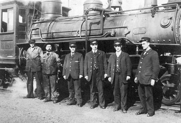 Railroad crew with locomotive #15