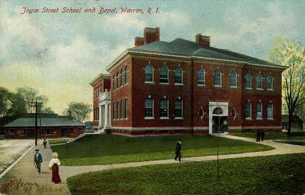 Postcard: Joyce Street School and Depot, Warren, RI | Railroad History