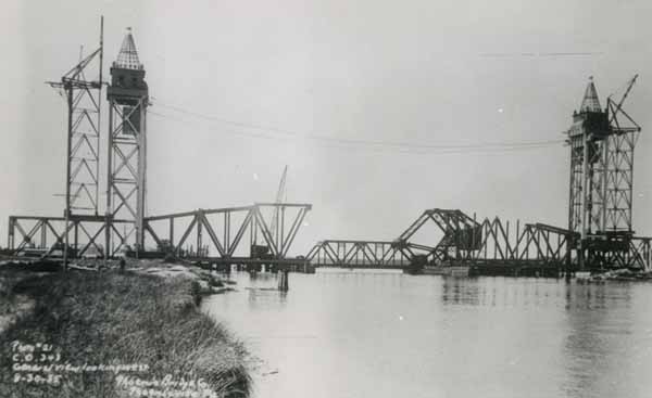 General view looking west of the Cape Cod Canal bridge construction