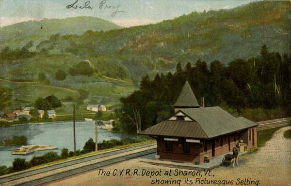 The Central Vermont Railroad Depot at Sharon, Vermont, showing its picturesque setting
