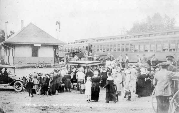 Arrival of Kineowatha Camp Girls at Wilton, Maine