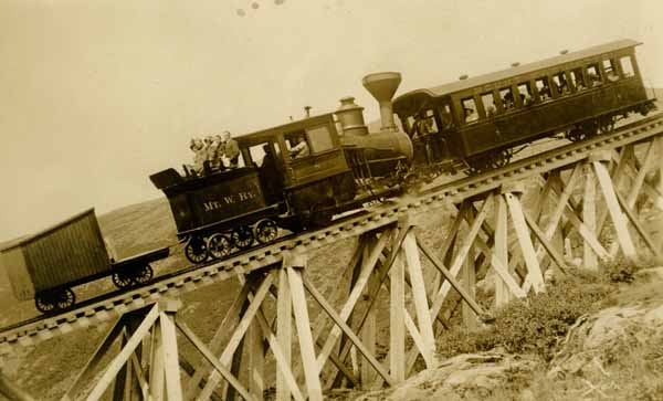 Train on Jacob's Ladder, Mt. Washington Railway, White Mountains, New Hampshire