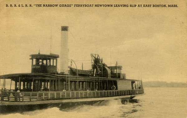 Boston, Revere Beach & Lynn Railroad "The Narrow Gauge" Ferryboat Newtown leaving slip at East Boston, Massachusetts