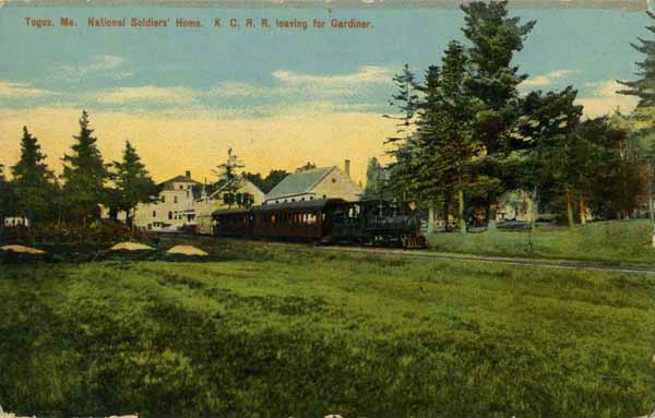 Togus, Maine, National Soldiers' Home. Kennebec Central Railroad leaving for Gardiner