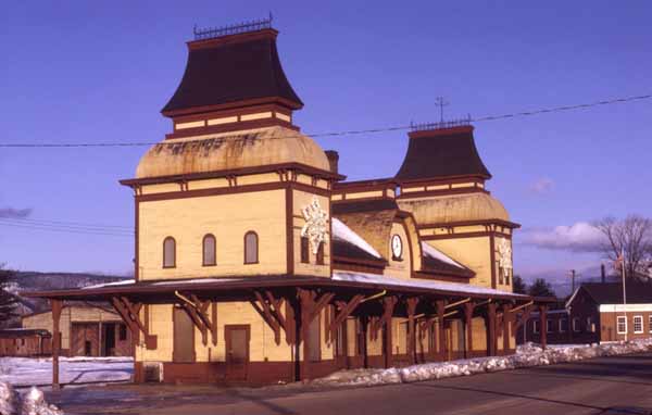 Boston & Maine station at North Conway decorated for the holidays