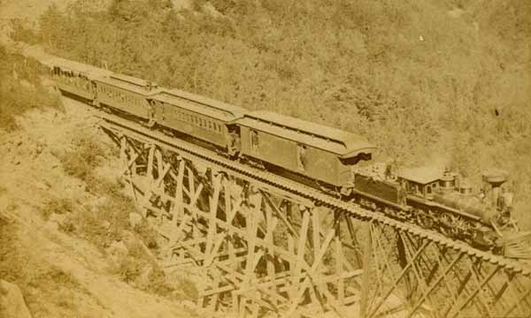 Willey Brook Bridge and Train, Portland & Ogdensburg  Railroad, Crawford Notch, White Mountains