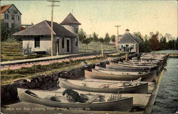 Depot and Boat Landing from Bridge, Rangeley, Maine
